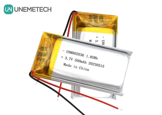 UNEMETECH 3.7V batteria polimerica agli ioni di litio 500mAh batteria polimerica al litio 802036 1.85Wh batteria LiPo