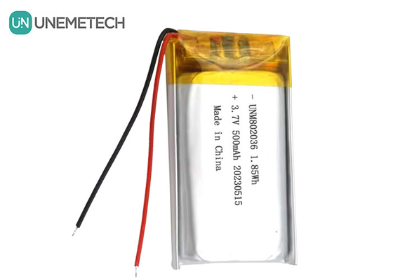 UNEMETECH 3.7V batteria polimerica agli ioni di litio 500mAh batteria polimerica al litio 802036 1.85Wh batteria LiPo