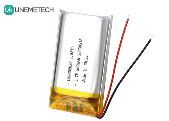 UNEMETECH 3.7V batteria polimerica agli ioni di litio 500mAh batteria polimerica al litio 802036 1.85Wh batteria LiPo