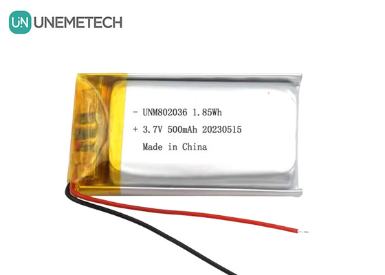 UNEMETECH 3.7V batteria polimerica agli ioni di litio 500mAh batteria polimerica al litio 802036 1.85Wh batteria LiPo
