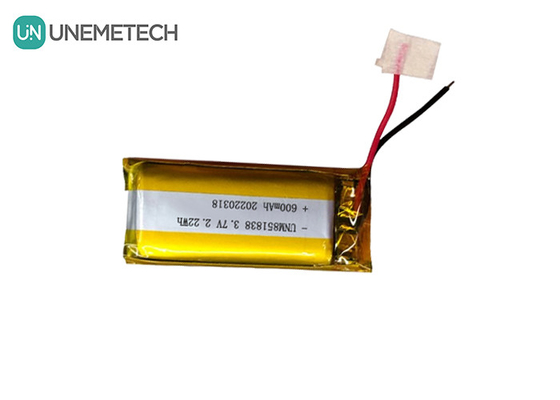 600mAh Batteria agli ioni di litio in argento personalizzata / 851838 3.7V Dispositivo indossabile Batteria agli ioni di litio in polimero