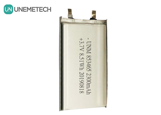 3.7V 2300mah Single Cell Lithium Polymer Battery Pack 853465 con IEC62133 per apparecchiature mediche