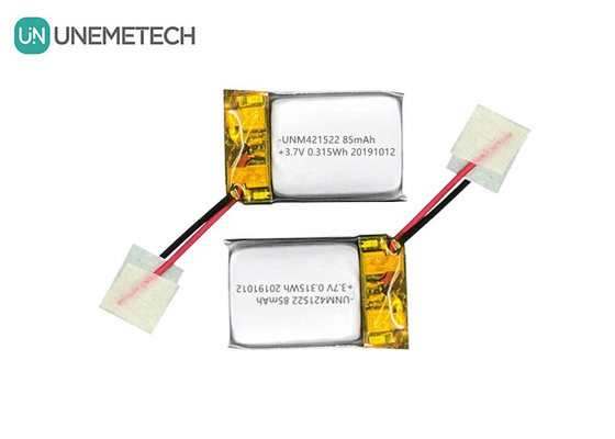 85mAh 3.7V Piccola batteria al litio polimerico 421522 ricaricabile con PCM e filo di piombo