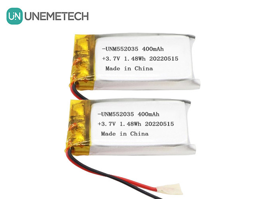 3.7V ricaricabile batteria polimerica agli ioni di litio 552035 400mAh batteria Li Po per dispositivo wireless