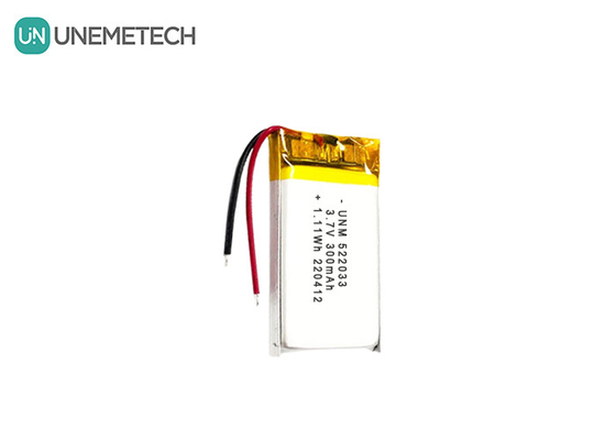 3.7V 300mAh 522033 Batteria polimerica Li-ion flessibile personalizzata per orologi intelligenti