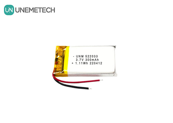 3.7V 300mAh 522033 Batteria polimerica Li-ion flessibile personalizzata per orologi intelligenti